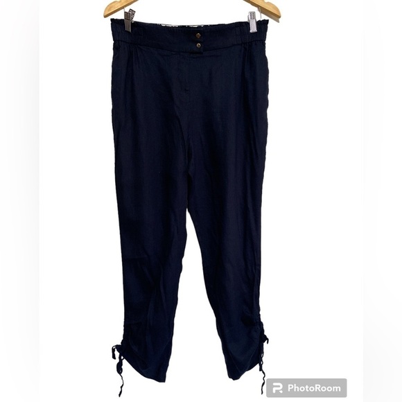 Milly women pant linen blend 10 navy trouser casual vacation office resort - Picture 1 of 10